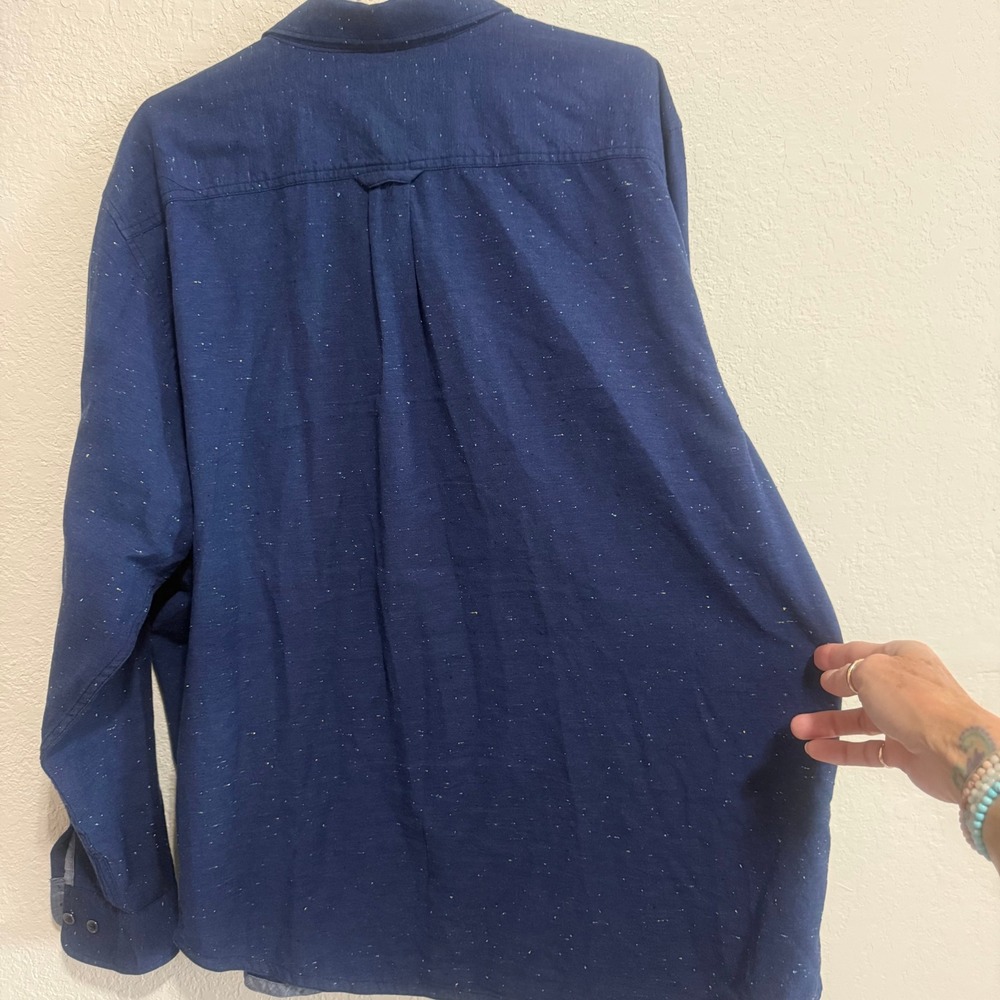 Tommy Bahama Men XL Blue Speckled Neps Long Sleeve Button Down Shirt Marlin Logo - Picture 10 of 14